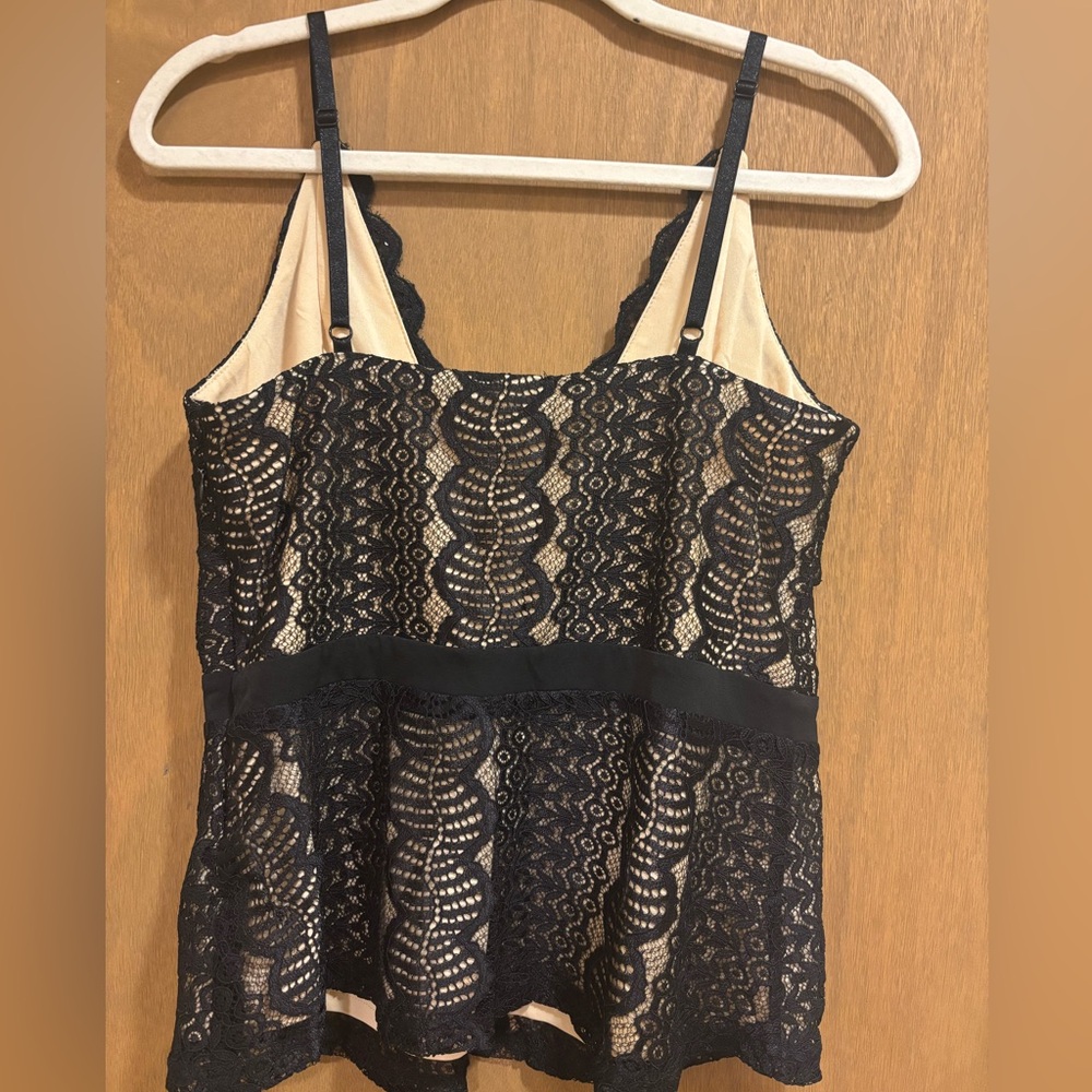 NWOT VENUS Black Lace Sequin Nude Sexy Plunge Cami Top Large - Picture 2 of 6